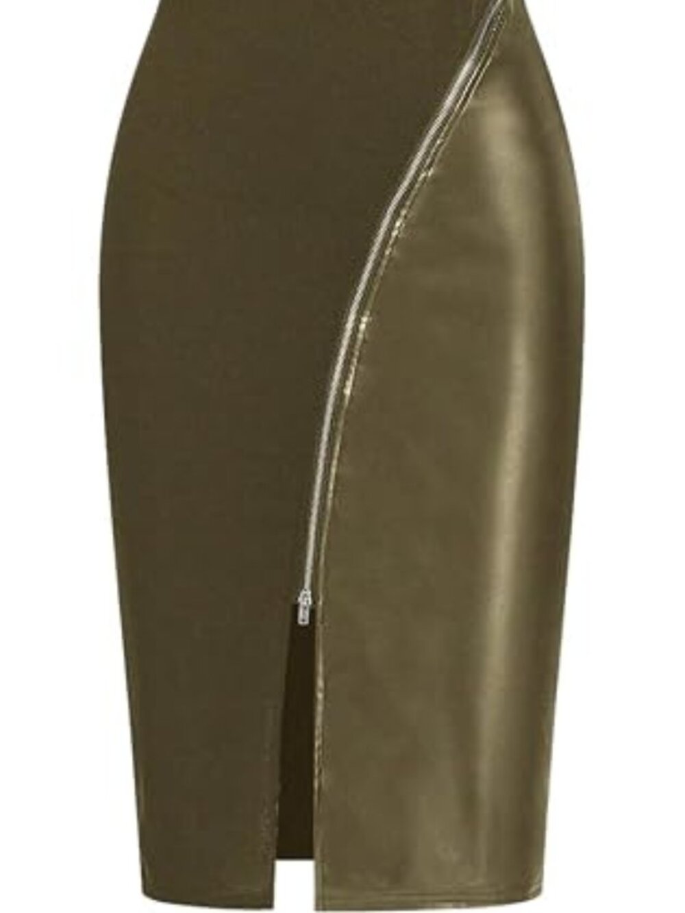 Summer Short Sleeve Midi Dress PU Leather Zipper Split Bodycon - NWT - L